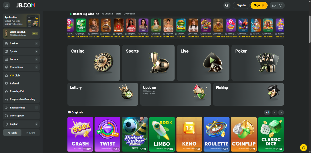 JB Casino desktop screenshot 1